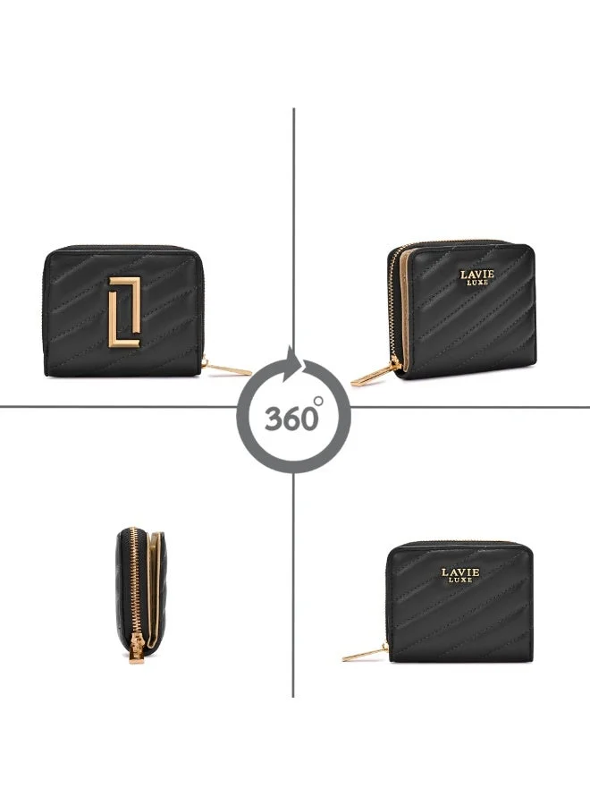 Lavie  Luxe Women's Diagonal Flap25 Small Zip Wallet (Black) for Women | Best Price UAE